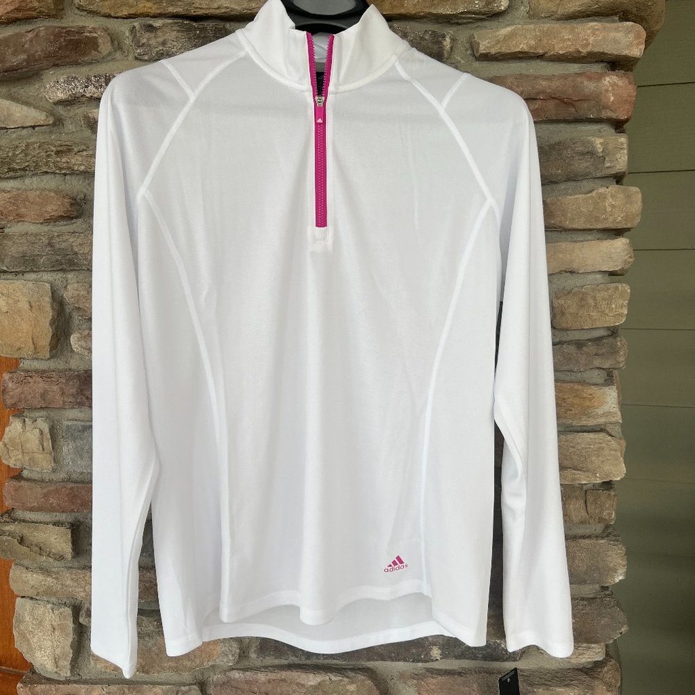 Adidas Golf Essential 1/4 Zip Textured Top Women's S M L XL White Fuschia NWT